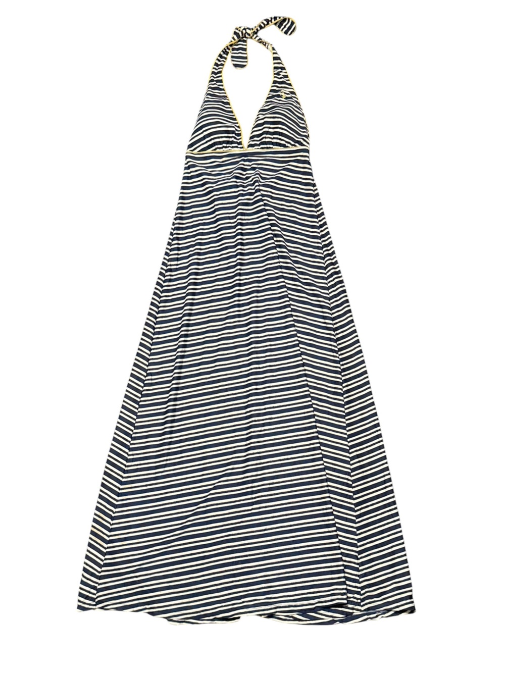 Baby Phat Navy & White Striped Halter Maxi with Gold Trim